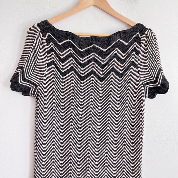 Tory Burch “Kent” Zigzag Pattern Scalloped Edges Merino Wool Sweater Dress - Picture 4 of 10